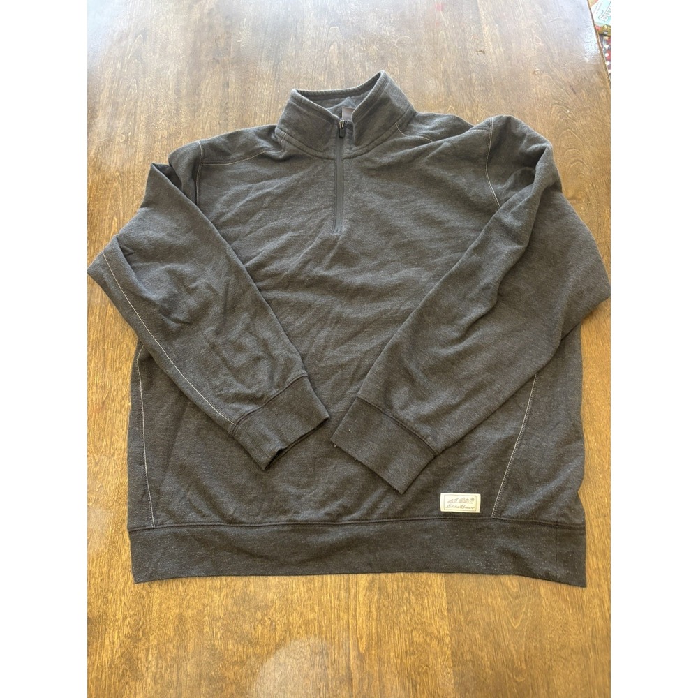 Eddie Bauer Sweater Mens Large Gray Quarter Zip Cotton Casual Pullover Office